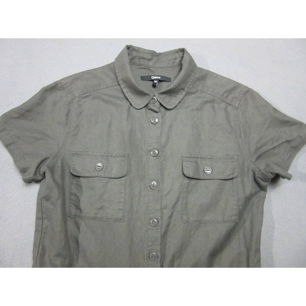 Quince Jumpsuit Womens Medium Green Linen Cotton Short Sleeve Utility Pockets